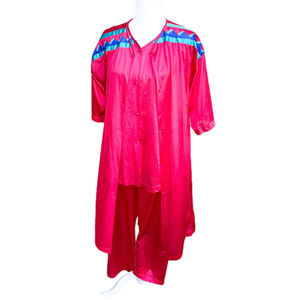𝅺90S Nylon Pajamas Robe Henson Kickernick Vintage Set Pink Blue